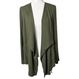 Bleuh Ciel Women's Open Front Cardigan Top M Green Shawl Neck Long Sleeve Wrap
